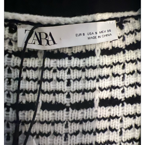 ZARA Tweed Knit Cardigan Black White Gold Button Womens Small NWT - Picture 3 of 8